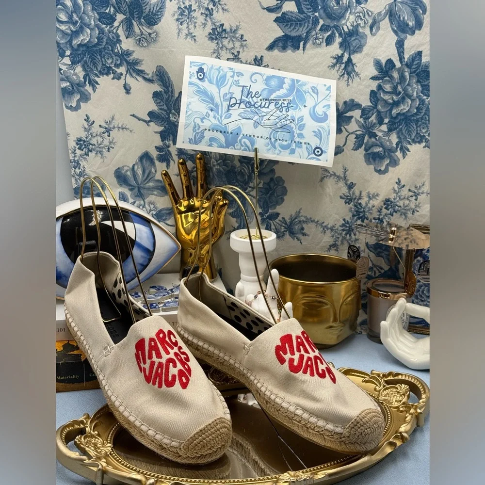 🆕 MARC JACOBS 🧿 NWOB The Marc Heart Espadrille Flat, Red & Cream - Sz 39 US 9